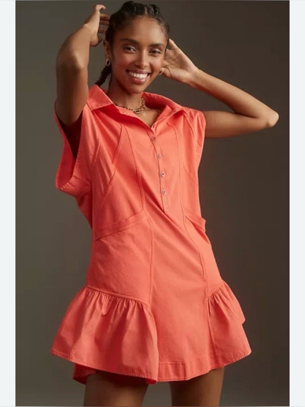 Daily Practice XL Tango Coral Orange Mini Shirt Button Dress ~ Athleisure Vacay